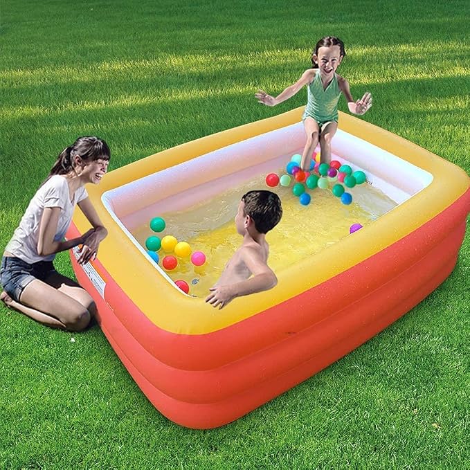 Inflatable Swimming Pool, 59" X 45" X 20" Kiddie Pools with Inflatable Soft Floor, Durable Blow Up Pools for Backyard, Garden or Indoor (Orange)