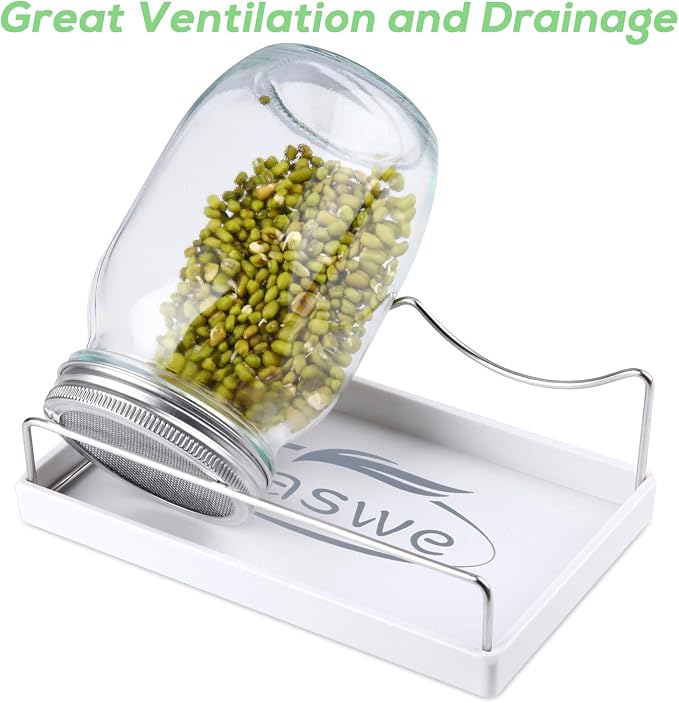Seed Sprouting Jar Kit with Lids & Sprouts Stand,Growing alfalfa broccoli | Mason Jar Sprouter Set with Stainless Steel Screen Lids,Tray for Broccoli, Alfalfa, Mung Beans & Organic Microgreens