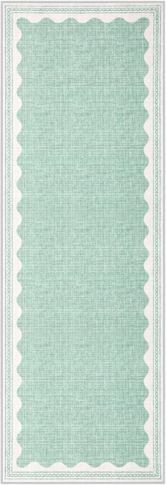 2x6 Scalloped Runners Green Washable Hallways Bedroom Rug | Solid Non Slip Scalloped Bath Runner, Rugs for Bedroom Girls, Rugs for Kitchen Floor Soft Dorm Nursery Carpet for Bedside