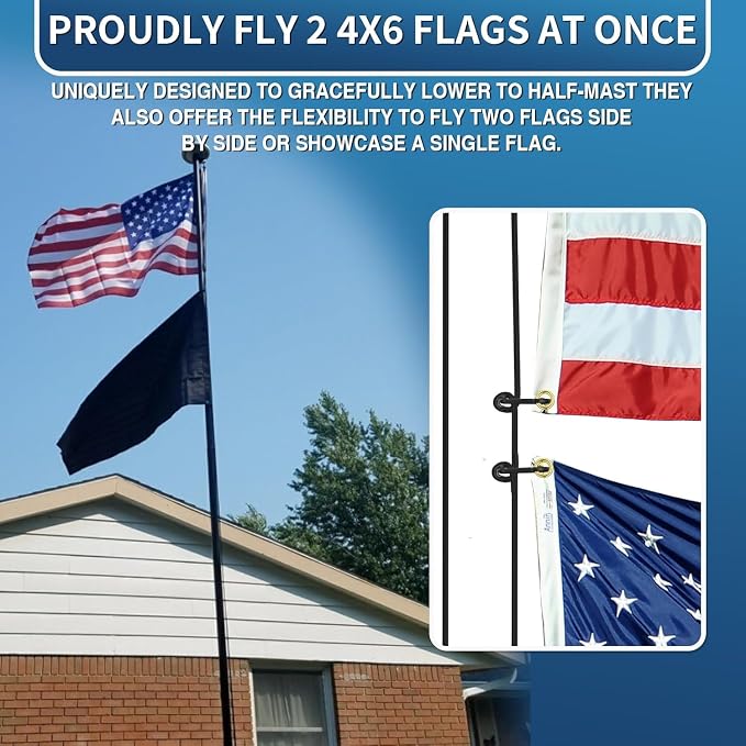 Flag Pole for Outside House, 20 FT Heavy Duty 45K PSI & 95 HBW Hard Aerospace Aluminum Flagpole Kit, Unbending Outdoor In-Ground Flag Poles with 3x5 American Flag for Yard, Residential or Commercial