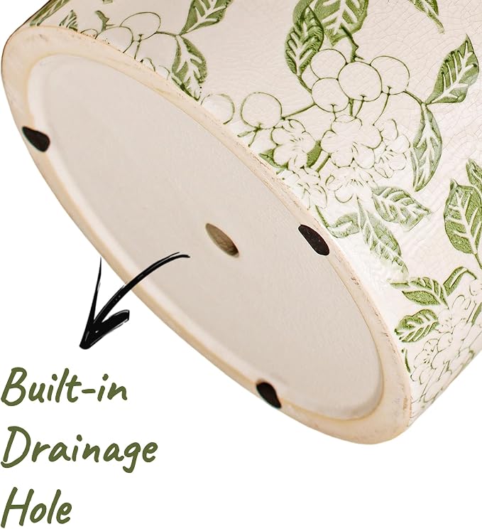 7.7 Inch Large French Farmhouse Ceramic Planter, Indoor Outdoor Home Decor | Decorative Pots with Drainage, Ideal for Medium & Large Plants and Trees, Great Housewarming Gift for Indoor Patio Garden