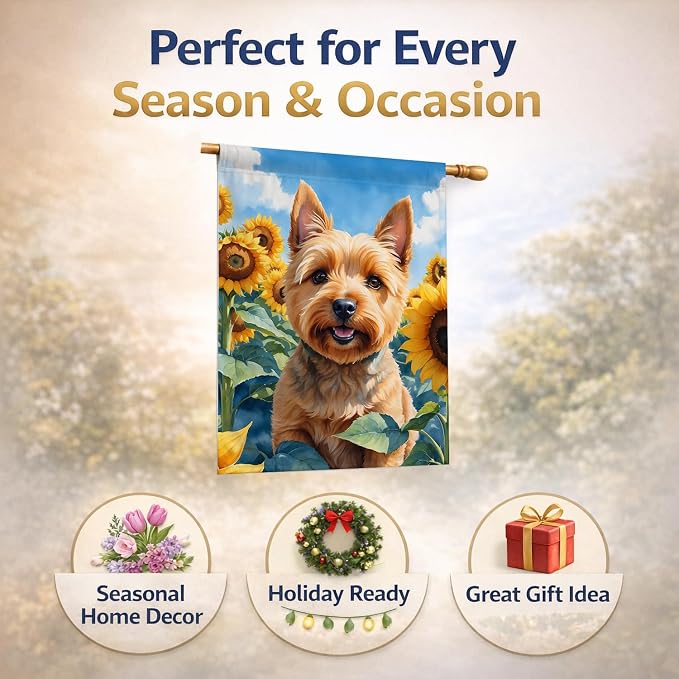Caroline's Treasures DAC6127CHF Norwich Terrier in Sunflowers House Flag Large Porch Sleeve Pole Decorative Outside Yard Banner Artwork Wall Hanging, Polyester, House Size, Multicolor