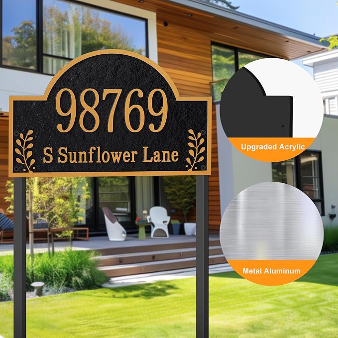 Customizable Address Sign - LAWN MOUNTED Plaque Outdoor House Number for Home,Outside Street Name Garden Décor Arched Style 6