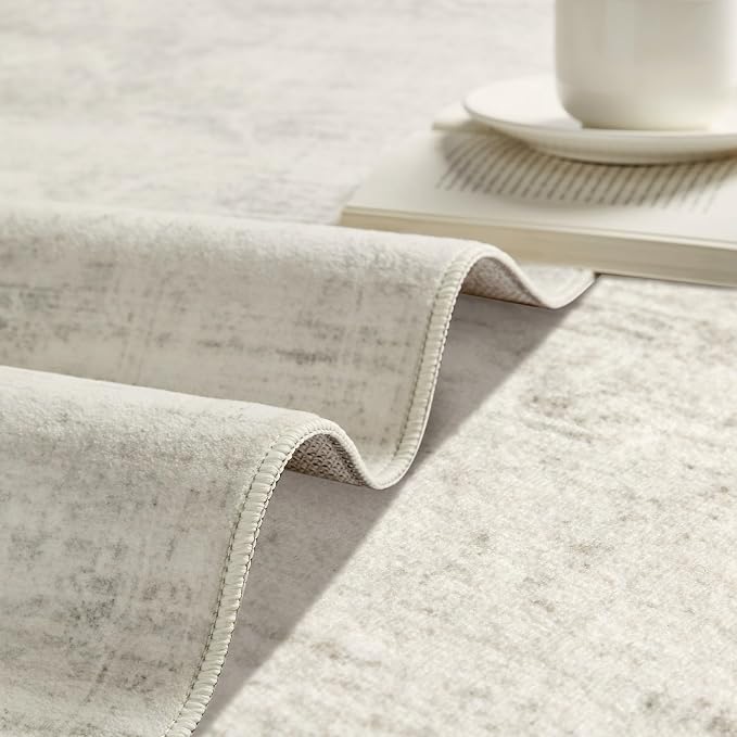 Latte&Fog Washable 3x5 Entryway Rug, Ivory Area Rugs for Living Room | Non Slip Low Pile Soft Floral Cute Carpet for Dining Kitchen Kids Playroom Nursery Guest Room Classroom Dorm Farmhouse Office