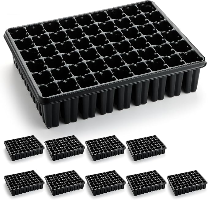 RooTrimmer 54 Cell Seed Starter Trays, 2.8" Deep Plug Flat Tray,10 Pieces Big Holes Germination Tray, Thick Durable Seedling Plastic Nursery Reusable Trays (11.14inch ×14.6 inch, 10-Pack)