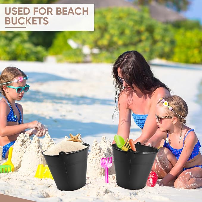 OBTANIM 7 Pack Black Metal Buckets with Handle Galvanized Ice Pails for Plants, Succulents, Party Favors Organizing, Rustic Home Decor or Classrooms Pencil Storage (9.1 x 6.7 inch)