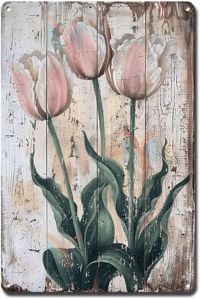 Metal Sign Tin Sign Vintage Wall Art Elegant Tulips Vintage Tin Sign for Rustic Home Decor Shabby Chic Style and Waterproof Aluminum S Sign Garden Outside for Restaurant 12×16 Inches