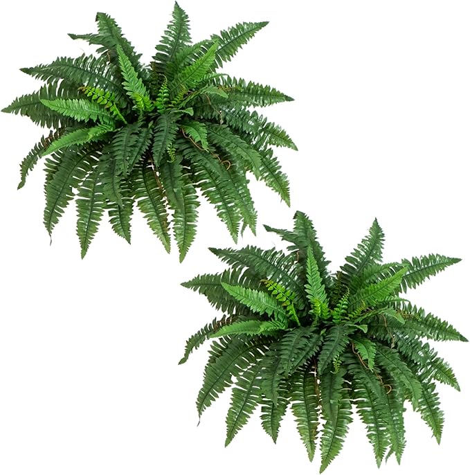 Nearly Natural 40in Boston Fern Artificial Plant, Large Hanging Fake Plant with 56 Long Realistic Fronds, Maintenance-Free Faux Fern for Office and Home Décor (Set of 2)