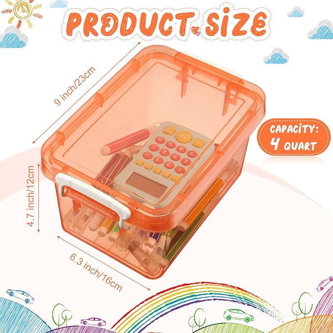 Wenqik 6 Pack Colorful Plastic Storage Bins with Lids 4 Quart Small Storage Latch Box Stackable and Nestable Clear Organizer Bins with Latching Handle and Buckle for Organizing(Orange)
