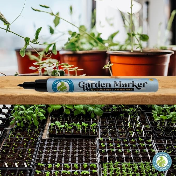 100 Pack T-Type Plant Labels for Seedlings with 2 Pack of Garden Marker Pens (Garden Markers Fade Resistant Plant Markers Outdoor Waterproof Pen Black Permanent Markers Plant Tags)