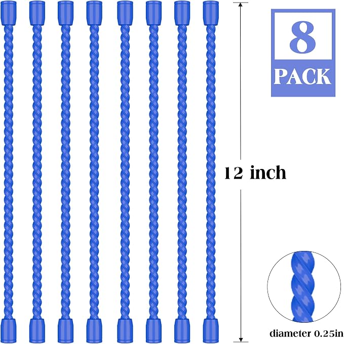 8PCS 12-Inch Silicone Cable Ties, Bendable Rubber Twist Ties, Reusable Twist Ties for Cords, gear ties for Organizing, Bundling (Blue)