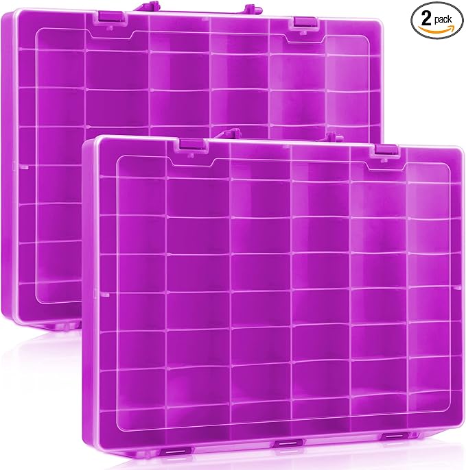 Juexica 2 Pcs Large 48 Grids Plastic Storage Bead Organizer Box, Tackle Box, Compartment Organizer Container with Adjustable Dividers for Jewelry Art Crafts Toys Screw Small Parts(Purple)