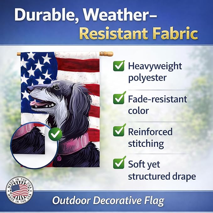 Caroline's Treasures CK6686CHF Saluki Dog American Flag House Flag Large Porch Sleeve Pole Decorative Outside Yard Banner Artwork Wall Hanging, Polyester, House Size, Multicolor