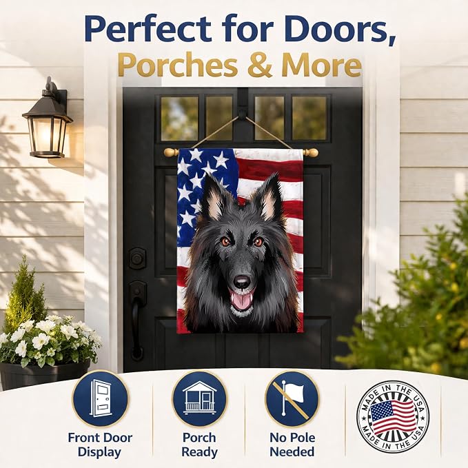 Caroline's Treasures CK6426CHF Belgian Groenendael American Flag House Flag Large Porch Sleeve Pole Decorative Outside Yard Banner Artwork Wall Hanging, Polyester, House Size, Multicolor