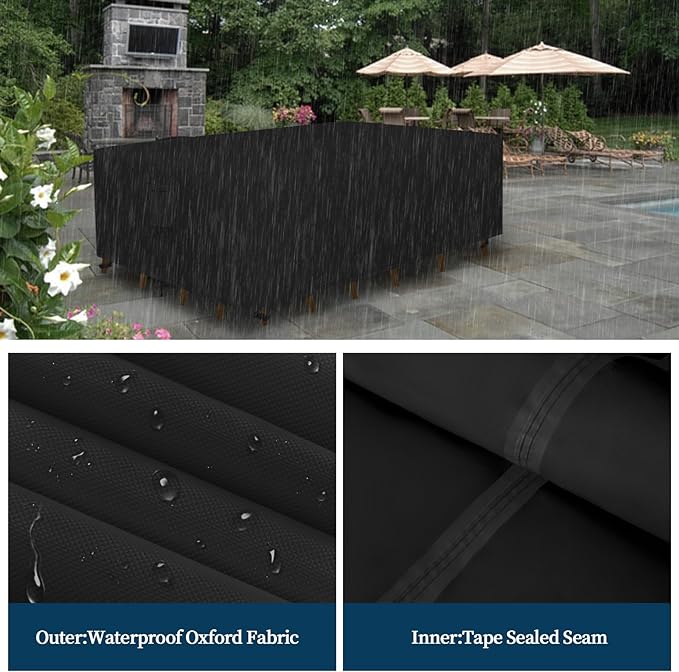 Easy-Going Rectangle Patio Furniture Cover Waterproof Outdoor Dining Table and Chair Cover Anti-UV Outside Sectional Sofa Set Covers (88"L x 58"W x 28"H, Black)