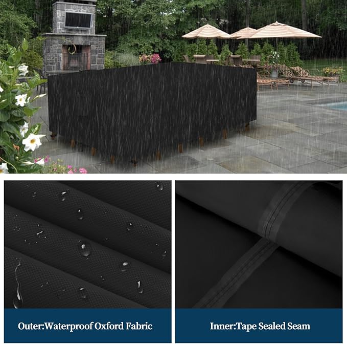 Easy-Going Rectangle Patio Furniture Cover Waterproof Outdoor Dining Table and Chair Cover Anti-UV Outside Sectional Sofa Set Covers (126"L x 63"W x 28"H, Black)