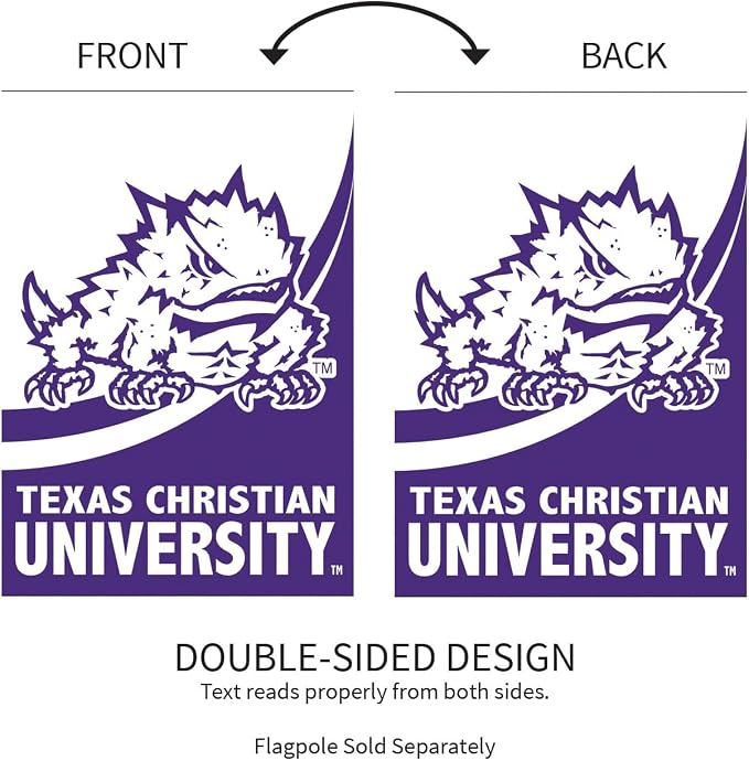 NCAA Texas Christian University House Flag, 28 x 44, Double Sided Garden Flags for Outside, Outdoor College Flags & Banners for Gardens Patio, Indoor Wall Decor Flag for Room