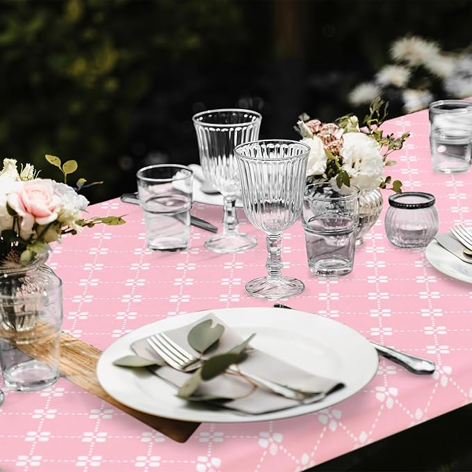 misaya Rectangle Vinyl Table Cloth, Elastic Fitted Tablecloth with Flannel Backing, Waterproof Plastic Table Cover Fits 6 Foot Folding Tables for Picnic, Camping, Indoor and Outdoor (Pink, 30" x 72")