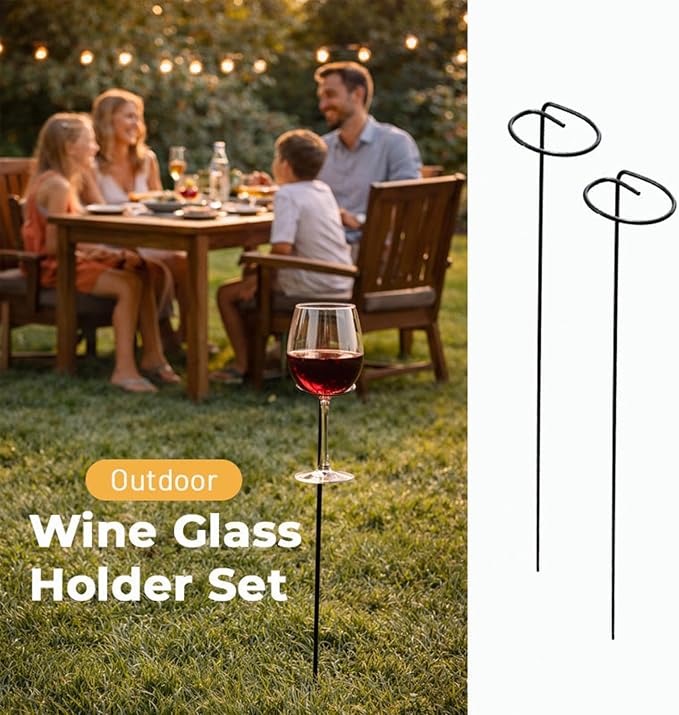 Outdoor Wine Glass Stakes, Metal Wine Cup Holders for Ground, Portable Glass Supports, Camping Drink Holder for Garden Parties Glamping Beach Picnics, Sturdy Outdoor Drinkware Holders for Backyard
