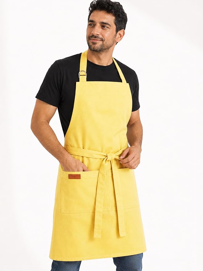 100% Cotton Kitchen Apron with 2 Pockets – Adjustable Chef Apron for Cooking Baking BBQ – Unisex Apron