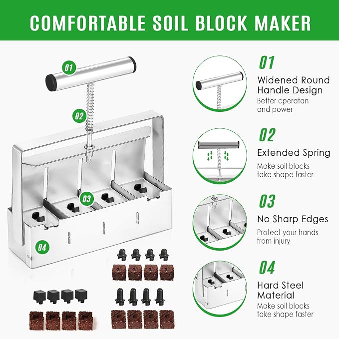 Manual Soil Block Maker Micro Soil Blocker Set 2 inch Soil Block Soil Blocking Tool for Seed Stater Tray