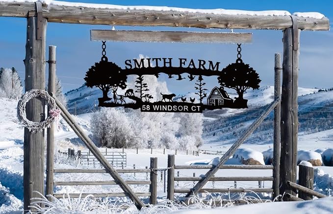Custom Ranch Signs, Personalized Farm Large Outdoor Decor, Farm sign with animal figures, Ranch Farm Barn Sign, Entrance Gate Sign, Address Sign, Christmas Gift, Farmer Gift
