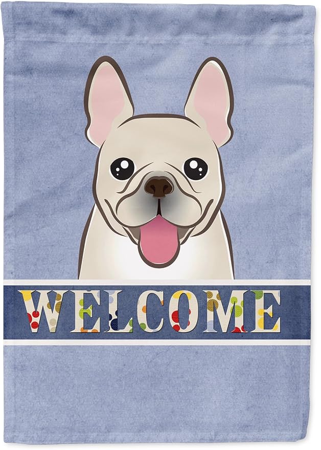 Caroline's Treasures BB1424GF French Bulldog Welcome Garden Flag, Blue Mailbox Flag Decorative Yard Flag Banner Outside Patio Artwork Yard Flower Beds, Garden Size, Multicolor