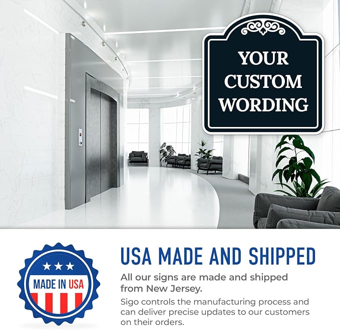 Custom Decorative Sign, Personalized Metal Sign for Business, Driveway, Home, Airbnb, Office Door Plaque, Black Background, 8x8 Inches, ACM, Fade Resistant, Made in USA