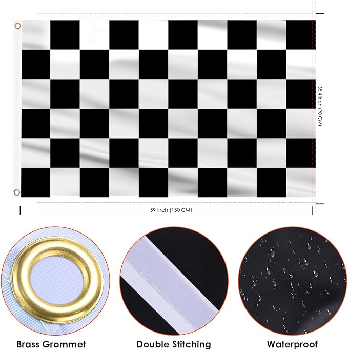 AhfuLife Checkered Flag 3x5 Ft 2 PCS, Large Black and White Racing Flags - Double Side with Brass Eyelets for Race Car Party, Garden Decoration Indoor Outdoor