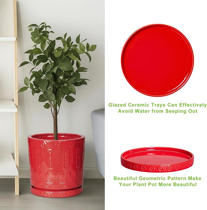Eightpot 2 Pack Plant Plates to Catch Water, Plant Trays for Pots Indoor Outdoors, 7.5 Inch Plants Water Catcher Tray, Round Flower Pot Saucers, Modern Decorative Dishes to Catch Water, Red