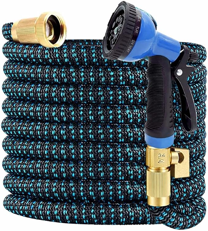 J&B XpandaHose 100ft Expandable Garden Hose – Ultra-Strong 3750D, 4-Layer Latex Core, Brass 3/4" Connectors, 10-Pattern Nozzle & Storage Bag – Lightweight, Kink-Reducing, Leak-Resistant