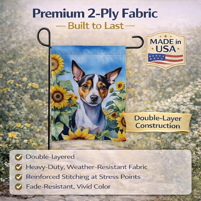 Caroline's Treasures DAC6147GF Rat Terrier in Sunflowers Garden Flag Mailbox Flag Decorative Yard Flag Banner Outside Patio Artwork Yard Flower Beds, Garden Size, Multicolor