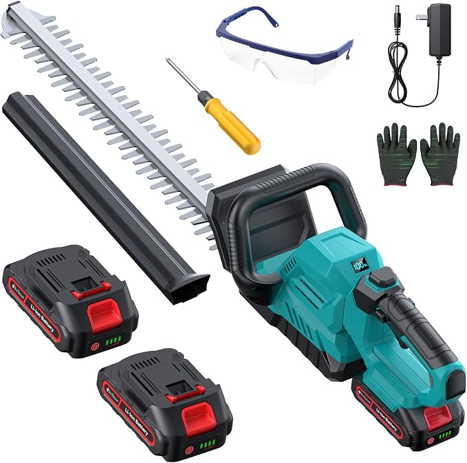 20'' Hedge Trimmers Cordless with Battery, 3000RPM Brushless Electric Bush Clipper with 2pcs 2000mAh Rechargeable Batteries, 180° Rotatable Head, 2/3'' Blade Gap Blue,Gifts for Father’s Day