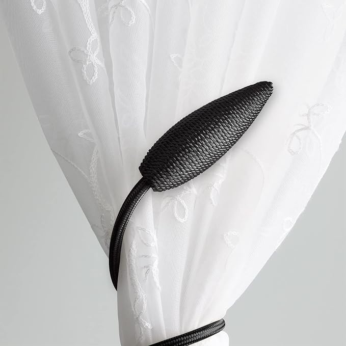 Valea Home 4 Pieces Curtain Tiebacks Clips Creative Window Drape Twist Tie Backs European Style Custom Made Curtain Holders Decorative Draperies Holdbacks, Black