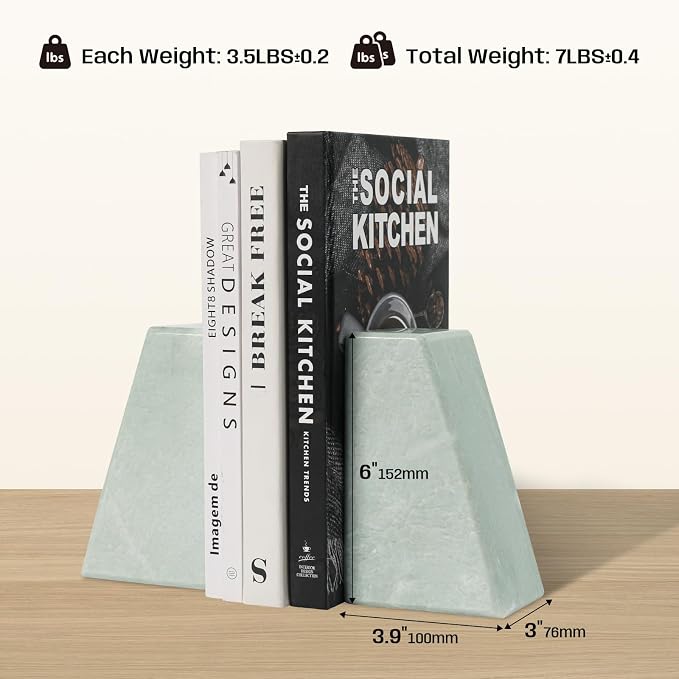 Marble Bookends, Large Stone Bookends for Heavy Books | Decorative Book Ends Heavy-Duty Marble Book Holders Stable Durable Unique Gift Choice