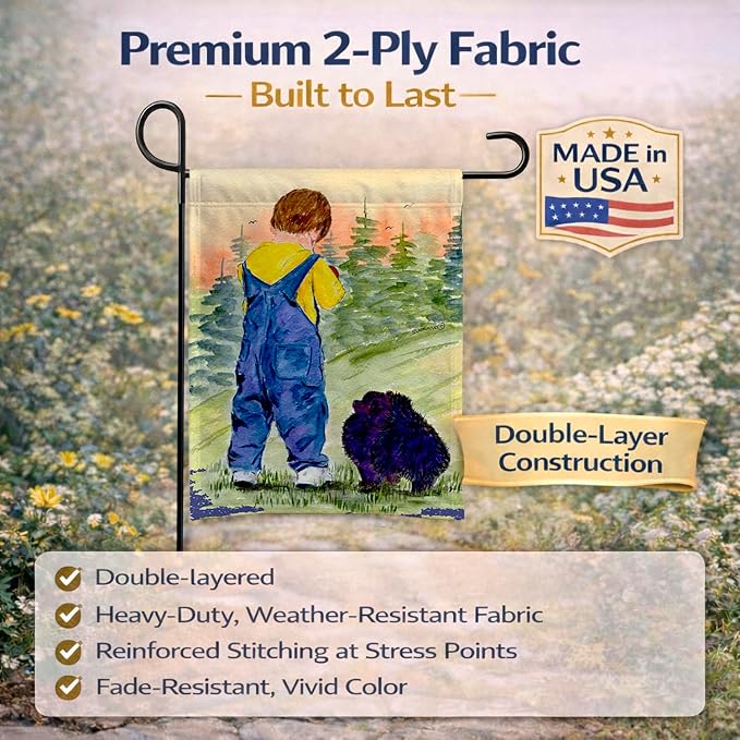 Caroline's Treasures SS8544GF Little Boy with his Pomeranian Garden Flag Mailbox Flag Decorative Yard Flag Banner Outside Patio Artwork Yard Flower Beds, Garden Size, Multicolor