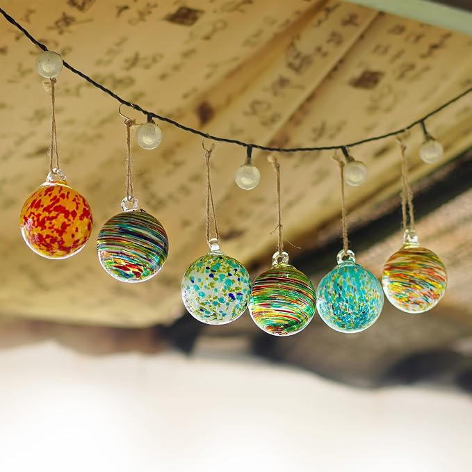 6Pcs Hand Blown Glass Christmas Ornaments Hanging Gazing Ball Witches Ball
