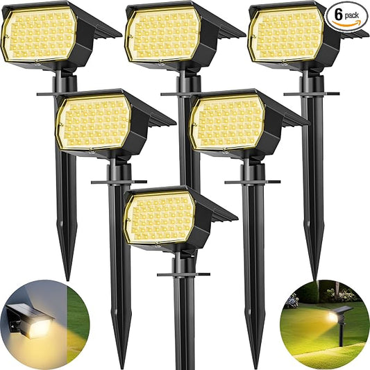 Tadyreal Solar Spot Lights Outdoor 6 Pack, [46 LED/3 Modes] Solar Landscape Spotlights Waterproof, 2-in-1 Auto On/Off Solar Powered Lights for Outside Yard Garden Wall Pathway(Warm White)