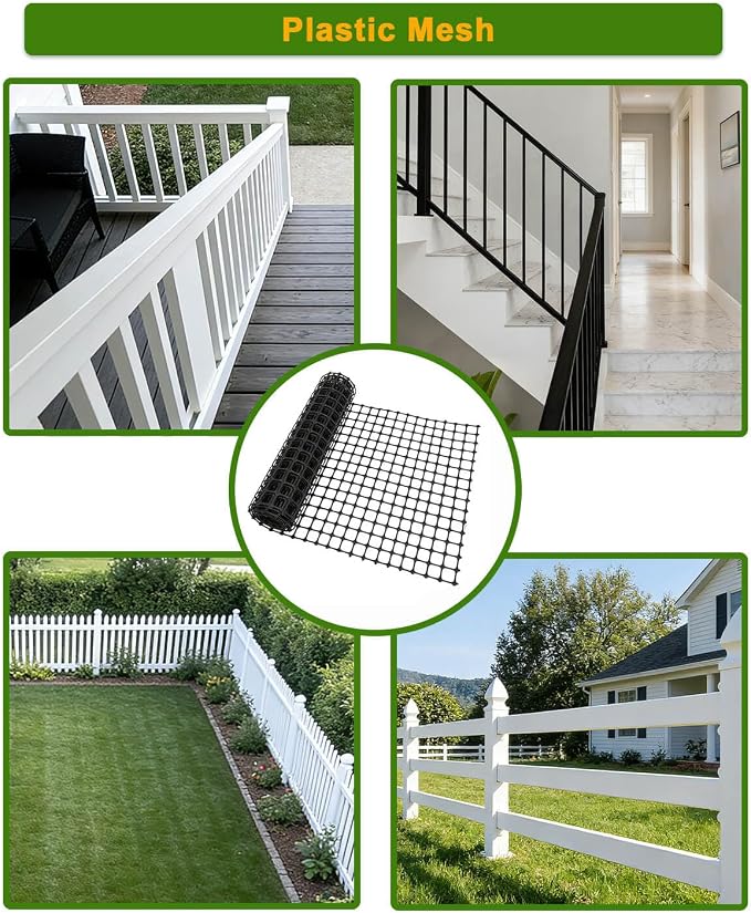 Plastic Chicken Wire Mesh Fence Roll - Black 16IN * 10FT Multi-Use Garden & Poultry Netting, Animal Barrier for Pets, Plants, Patio,Balcony, Snow Fencing & Temporary Indoor and Outdoor Use