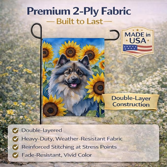 Caroline's Treasures DAC6105GF Keeshond in Sunflowers Garden Flag Mailbox Flag Decorative Yard Flag Banner Outside Patio Artwork Yard Flower Beds, Garden Size, Multicolor