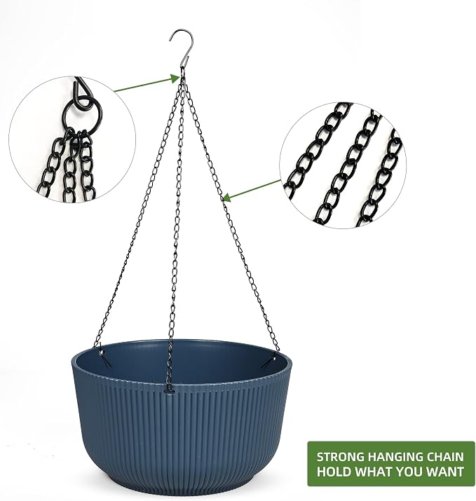 Dexceder 8.75 Inch Self Watering Hanging Planter (2 Pack, Deep Blue) | Thickened Hanging Basket Flower Plant Pot Indoor Outdoor