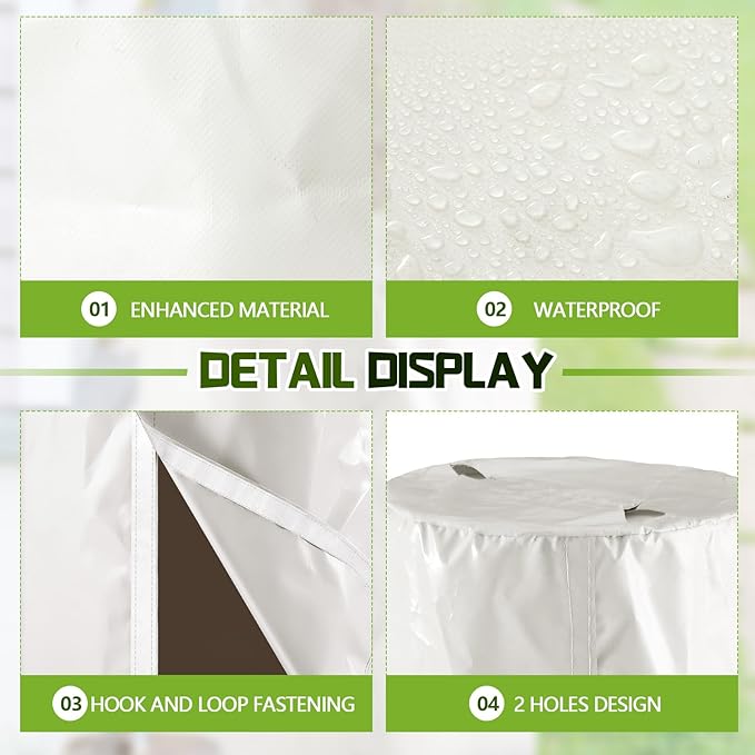 3 Piece 55 Gallon Drum Cover 24 x 36 Inch 55 Gallon Water Barrel Covers Outdoor Waterproof Rain Snow Water Storage Bucket Lid Protective Hook/loop Closure Anti Dust (White)