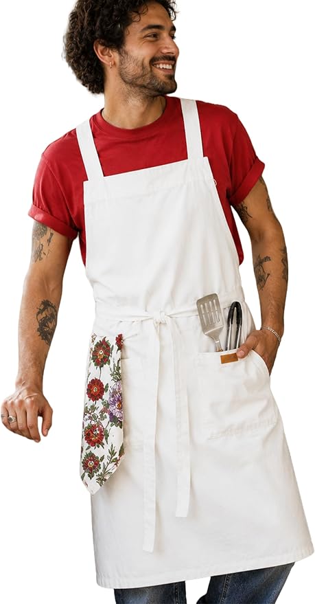 100% Cotton Kitchen Apron with 2 Pockets – Adjustable Chef Apron for Cooking Baking BBQ – Unisex Apron
