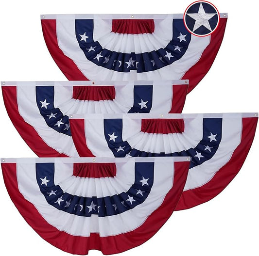 4 Pack American Bunting Flags Outdoor 3x6 ft, Heavy Duty Embroidered Flag Buntings for Outside Use, Patriotic Bunting Banner US Pleated for 4th of July 250th Anniversary