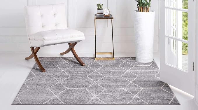 Unique Loom Trellis Frieze Collection Area Rug - Geometric (5' Square, Light Gray/ Ivory)