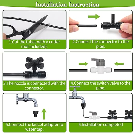 50FT Drip Irrigation System Kit, Garden Watering System with Quick Connectors 1/4 inch Drip Tubing & Quick Connect Fittings Adjustable Mist, Watering System for Outdoor Plants