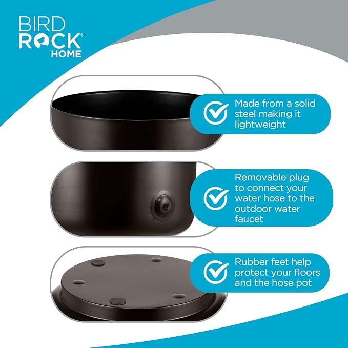 BIRDROCK HOME Decorative Footed Water Hose Holder Pot - Ground Garden Hose Box - Steel - Powdered Coated - Embossed - Steel Metal Hider - Outdoor or Indoor Use (Oil Rubbed Bronze)