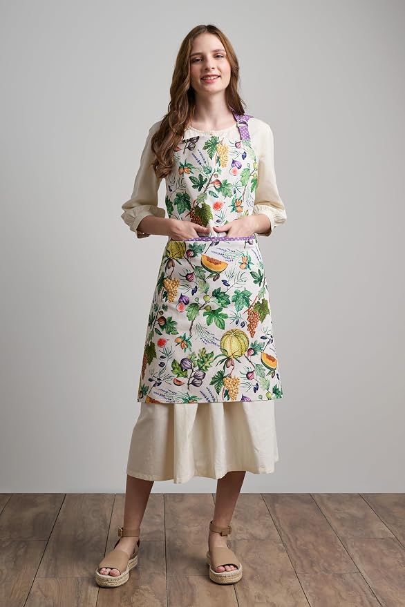 Maison d' Hermine Aprons for women with Pocket 100% Cotton (27.50"x31.50") | Adjustable Neck Strap & long ties Apron Men Chef Wedding Cooking Gardening Server Maid