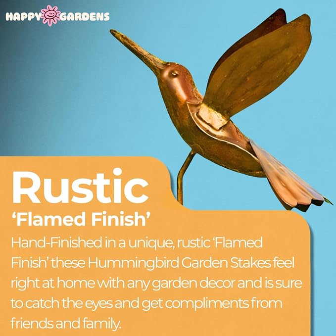 Flamed Copper Hummingbird Garden Ornament