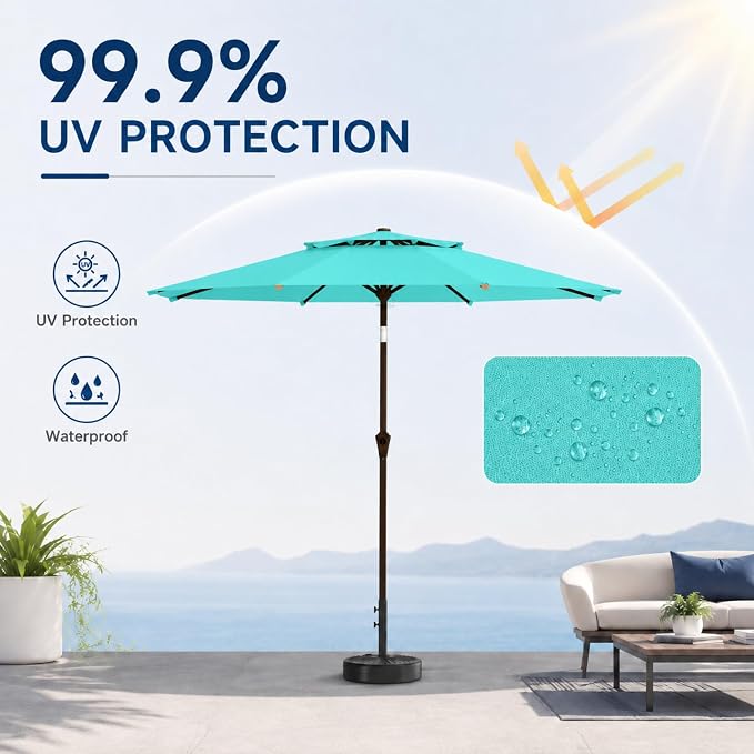 10FT Patio Umbrella, 2 Tier Outdoor Table Umbrella, Large Vented Market Umbrellas with Push Button Tilt and Crank, 8 Sturdy Ribs for Backyard, Deck, Pool, UPF50+ UV Protection